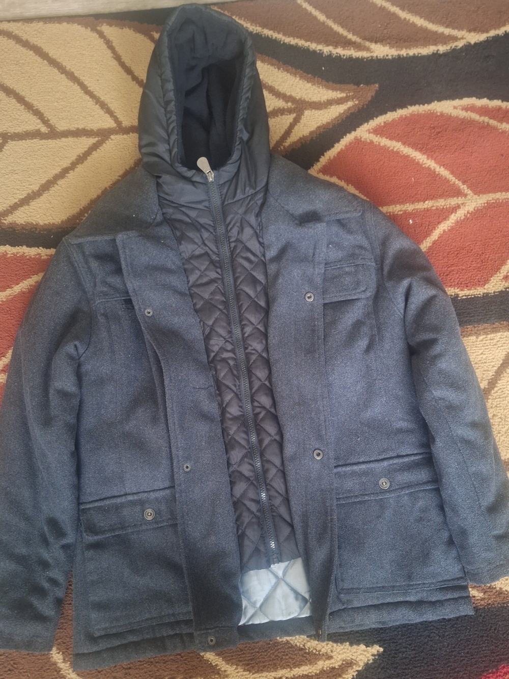 Hawke & Co Dark Gray Quilted-Trim Hooded Men's Jacket